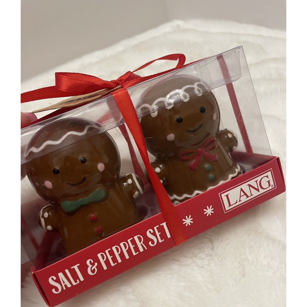 LANG Brown Gingerbread Man and‎ Girl Salt and Pepper Shaker Set NIB 2024